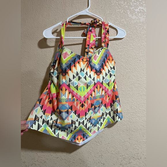 BECCA geometric bathing suit - halter top high waist ruched bottom plus size 1X - Picture 3 of 10